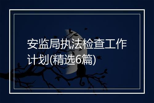安监局执法检查工作计划(精选6篇)