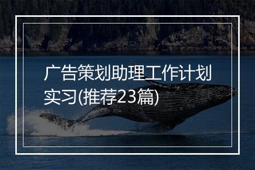 广告策划助理工作计划实习(推荐23篇)