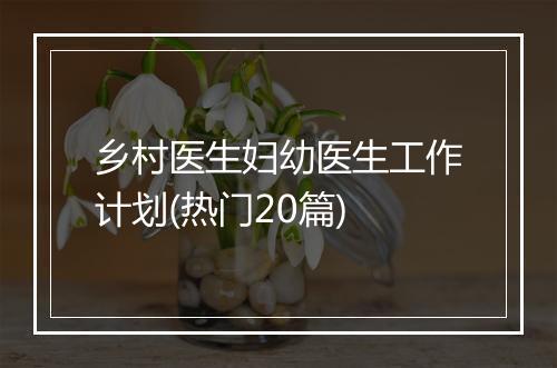 乡村医生妇幼医生工作计划(热门20篇)