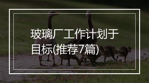 玻璃厂工作计划于目标(推荐7篇)