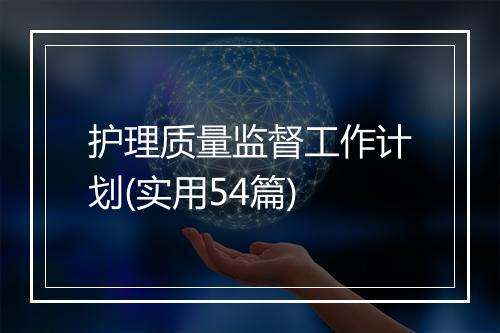 护理质量监督工作计划(实用54篇)