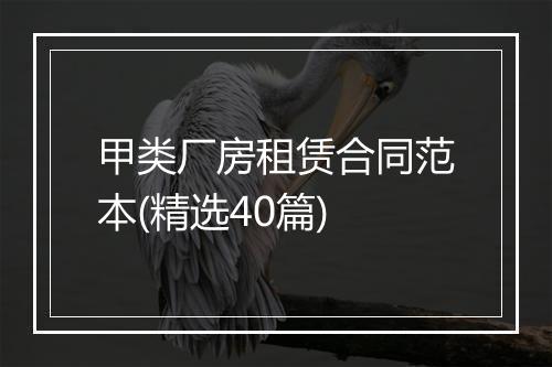 甲类厂房租赁合同范本(精选40篇)
