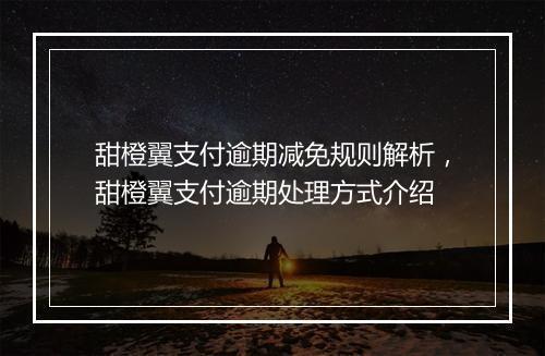 甜橙翼支付逾期减免规则解析，甜橙翼支付逾期处理方式介绍