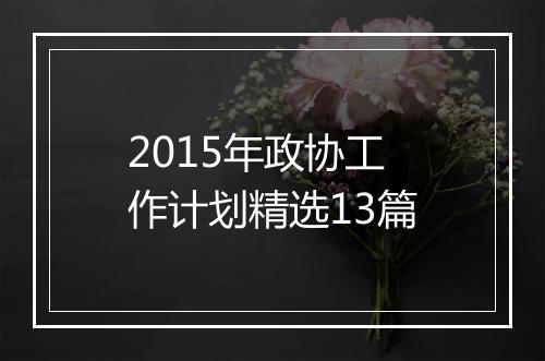2015年政协工作计划精选13篇