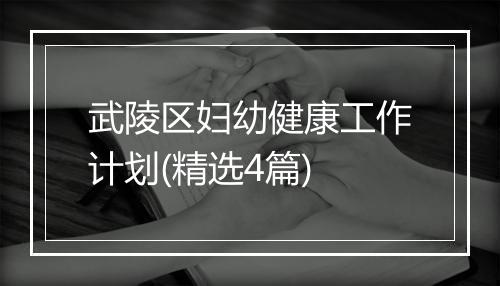武陵区妇幼健康工作计划(精选4篇)
