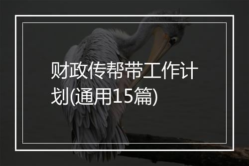 财政传帮带工作计划(通用15篇)