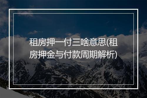 租房押一付三啥意思(租房押金与付款周期解析)
