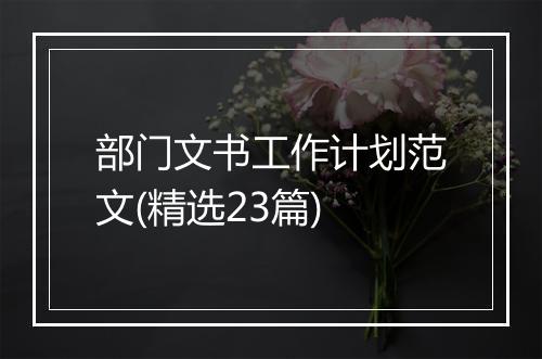 部门文书工作计划范文(精选23篇)