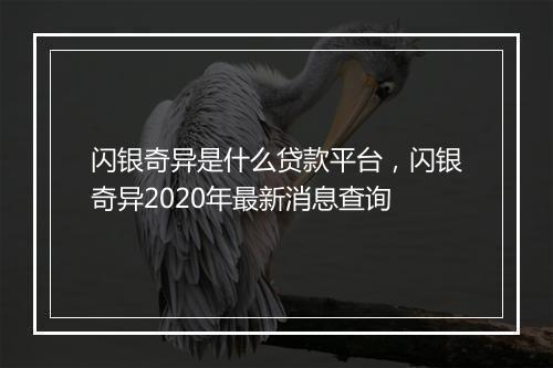 闪银奇异是什么贷款平台，闪银奇异2020年最新消息查询