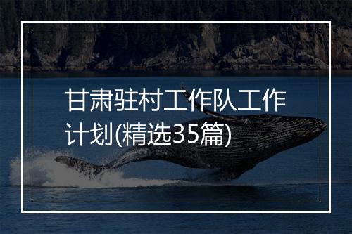 甘肃驻村工作队工作计划(精选35篇)