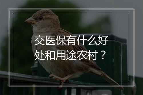 交医保有什么好处和用途农村？
