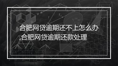 合肥网贷逾期还不上怎么办,合肥网贷逾期还款处理