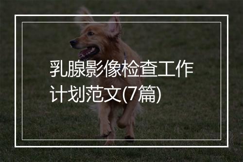 乳腺影像检查工作计划范文(7篇)
