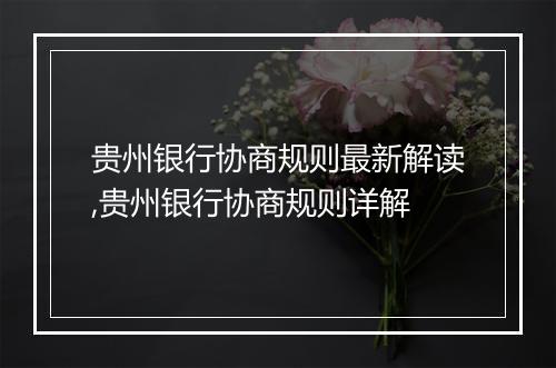 贵州银行协商规则最新解读,贵州银行协商规则详解