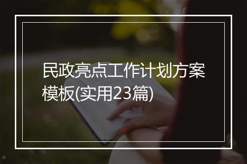 民政亮点工作计划方案模板(实用23篇)