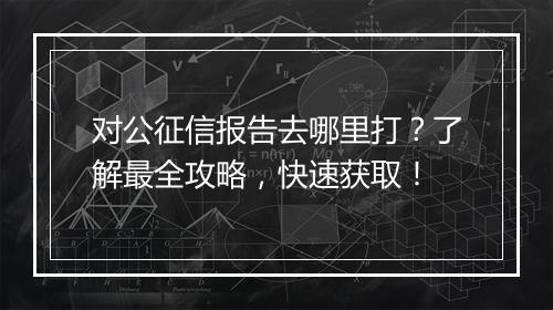 对公征信报告去哪里打？了解最全攻略，快速获取！