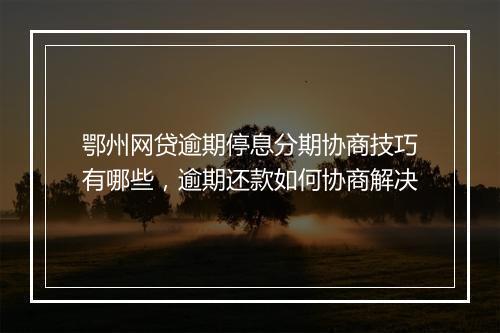 鄂州网贷逾期停息分期协商技巧有哪些，逾期还款如何协商解决