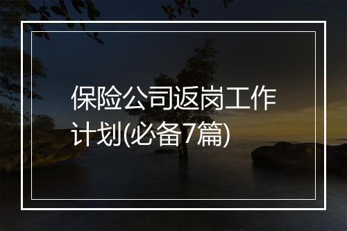 保险公司返岗工作计划(必备7篇)