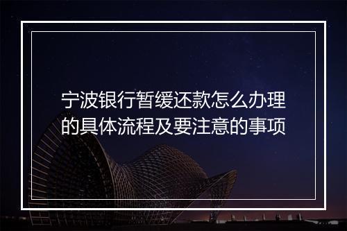 宁波银行暂缓还款怎么办理的具体流程及要注意的事项
