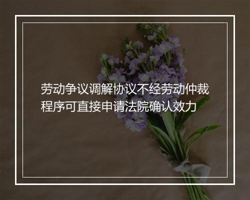 劳动争议调解协议不经劳动仲裁程序可直接申请法院确认效力