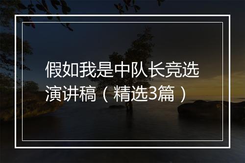 假如我是中队长竞选演讲稿（精选3篇）