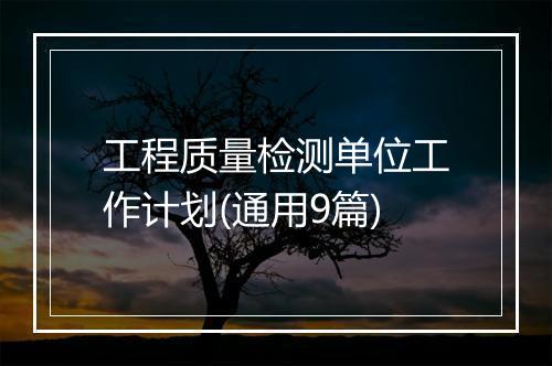 工程质量检测单位工作计划(通用9篇)