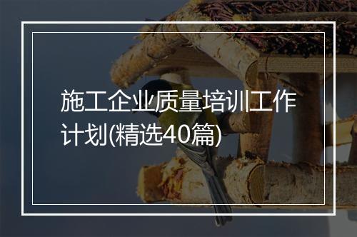 施工企业质量培训工作计划(精选40篇)