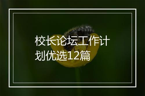 校长论坛工作计划优选12篇