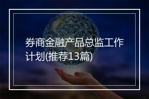 券商金融产品总监工作计划(推荐13篇)