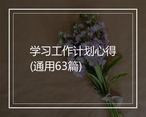 学习工作计划心得(通用63篇)