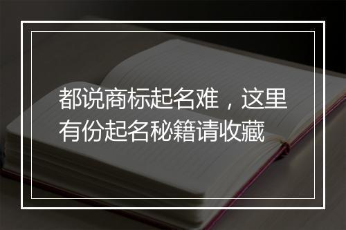 都说商标起名难，这里有份起名秘籍请收藏