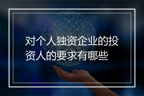 对个人独资企业的投资人的要求有哪些