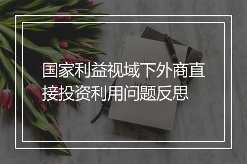 国家利益视域下外商直接投资利用问题反思