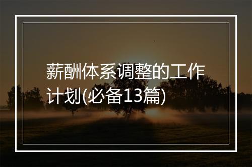 薪酬体系调整的工作计划(必备13篇)