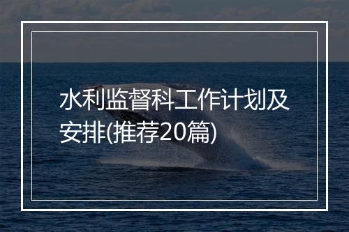 水利监督科工作计划及安排(推荐20篇)