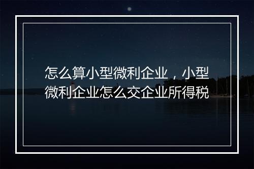 怎么算小型微利企业，小型微利企业怎么交企业所得税