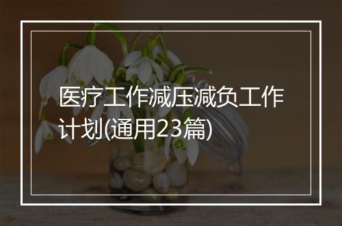 医疗工作减压减负工作计划(通用23篇)