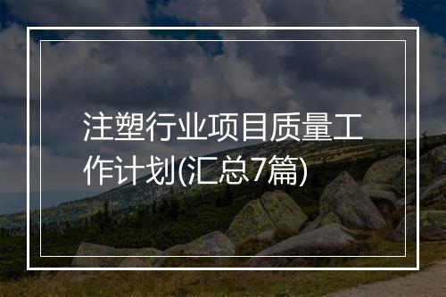 注塑行业项目质量工作计划(汇总7篇)