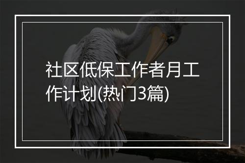 社区低保工作者月工作计划(热门3篇)