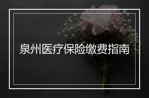 泉州医疗保险缴费指南