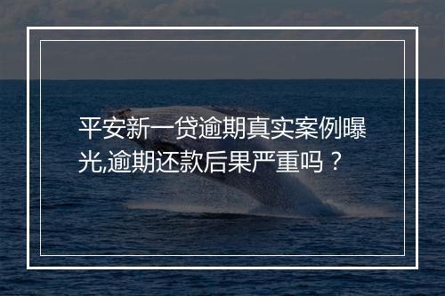 平安新一贷逾期真实案例曝光,逾期还款后果严重吗？