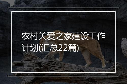 农村关爱之家建设工作计划(汇总22篇)