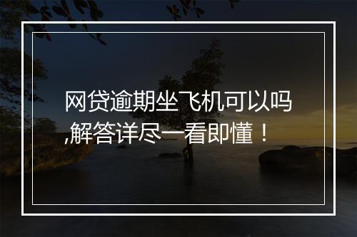 网贷逾期坐飞机可以吗,解答详尽一看即懂！