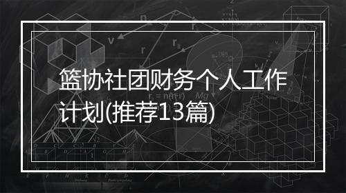 篮协社团财务个人工作计划(推荐13篇)