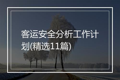 客运安全分析工作计划(精选11篇)