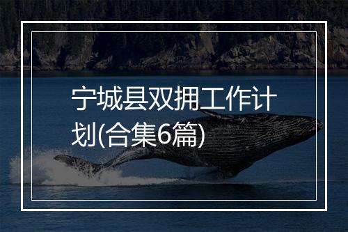 宁城县双拥工作计划(合集6篇)