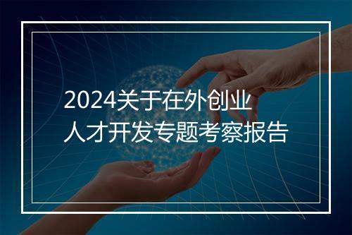 2024关于在外创业人才开发专题考察报告