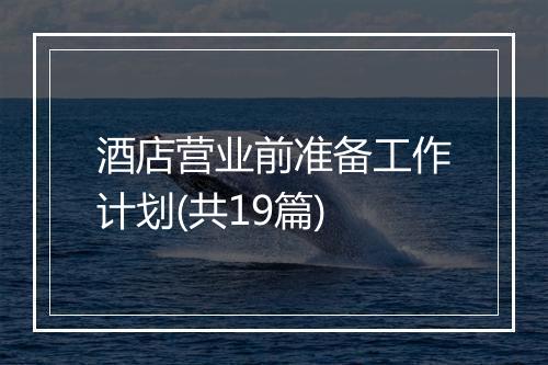 酒店营业前准备工作计划(共19篇)