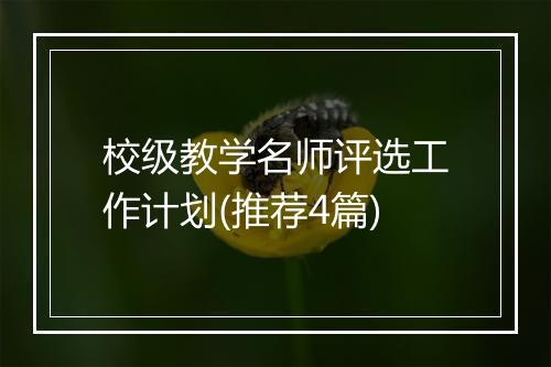 校级教学名师评选工作计划(推荐4篇)