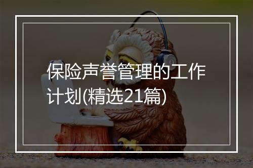 保险声誉管理的工作计划(精选21篇)